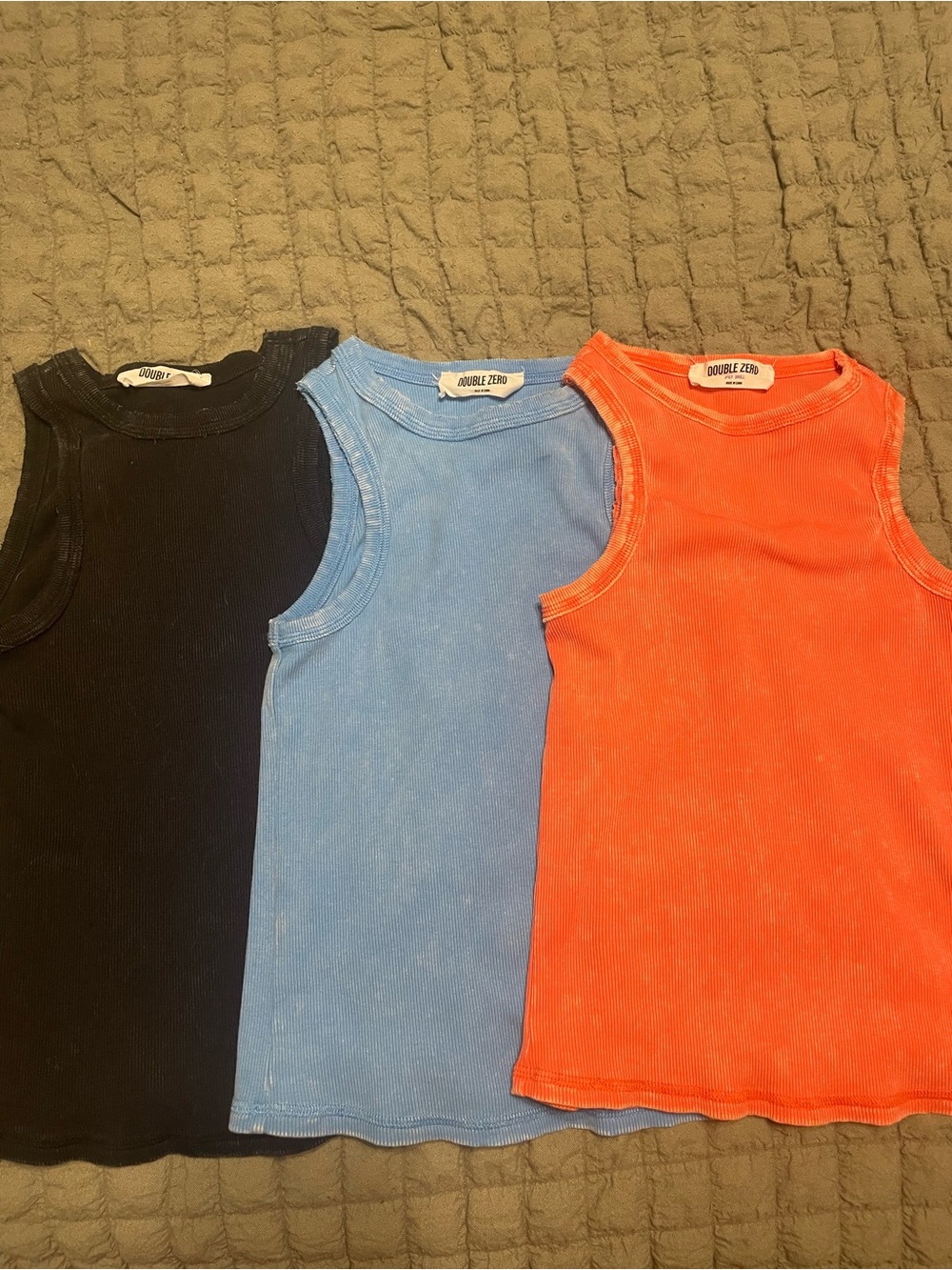 Double Zero Women’s Tank Tops in Black, Blue & coral.